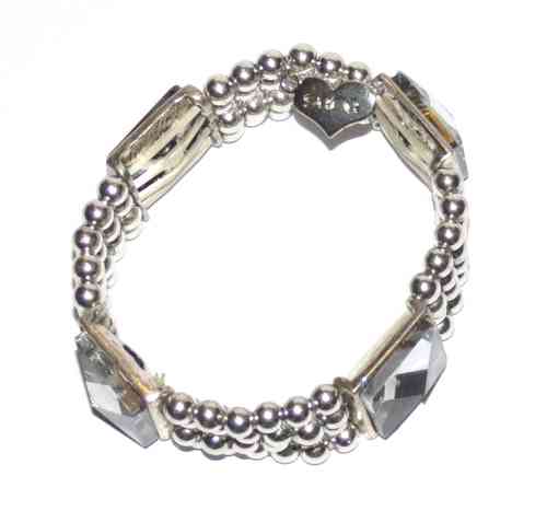 chique zilverkleurige elastische bolletjes armband met vierkanten tussen schakels met strass